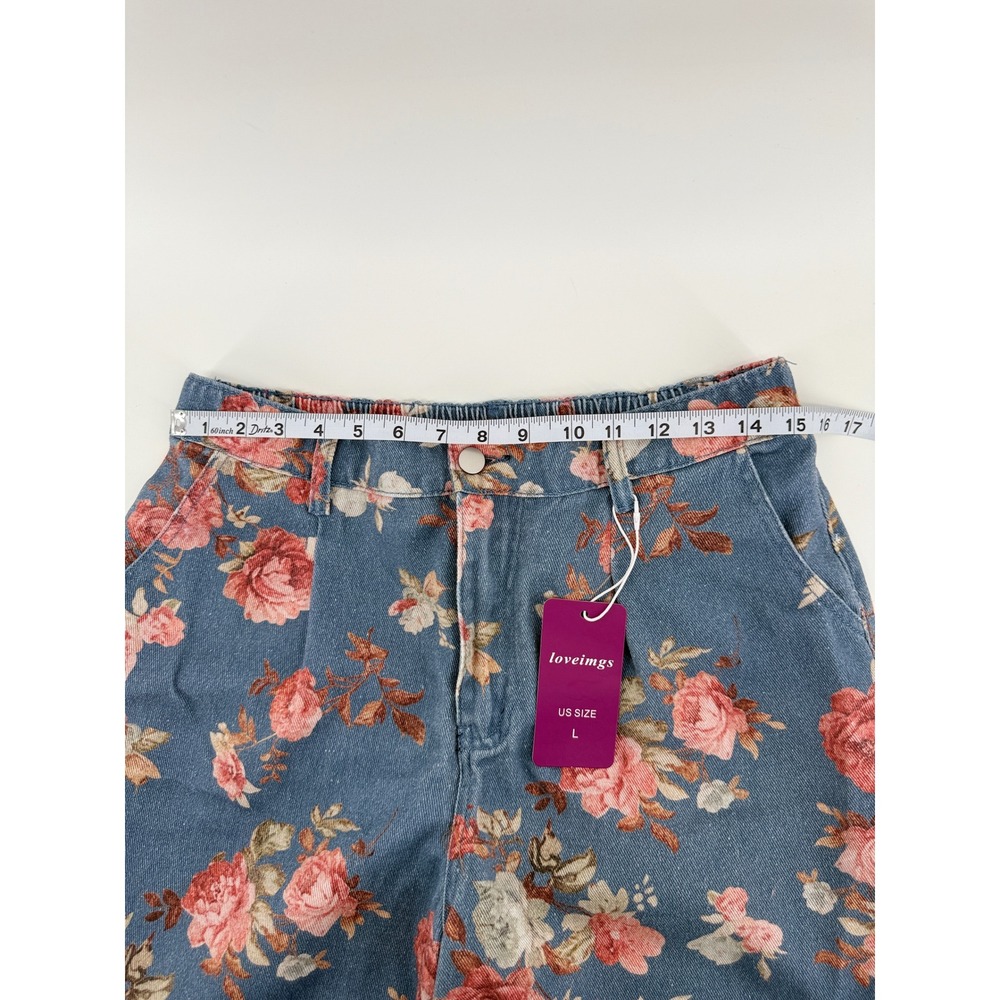 Loveimgs Women Blue Floral Denim Wide Leg Pants High Rise NWT Size Large - Picture 5 of 10